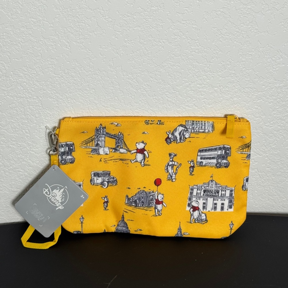 Disney Winnie the Pooh Wristlet Pouch Unisex OS Yellow London Sketch Print New